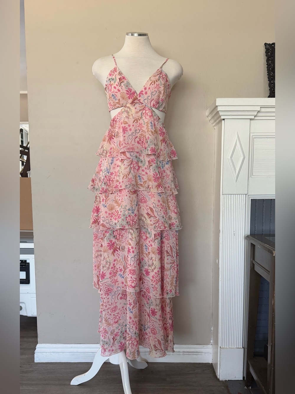 Abercrombie & fitch 3 in 1 Floral Pink Tiered Maxi Dress with Cutout